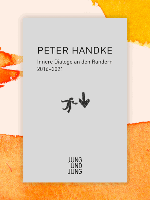 Cover des Buchs "Innerer Dialog an den Rändern" von Peter Handke vor orangefarbenem Hintergrund.