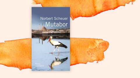 Auf dem Bild ist ein Storch zu sehen, der im Fluss watet, im Hintergrund ist eine Stadt mit Kaimauer und Moschee zu sehen. Hinter dem Cover sind orangene Farbverläufe.