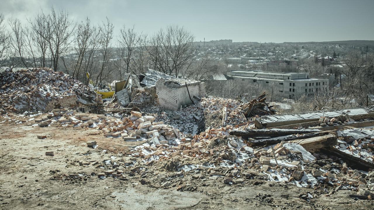 Zerstörte Gebäude, Kupjansk, Oblast Charkiw, Ukraine, Europa