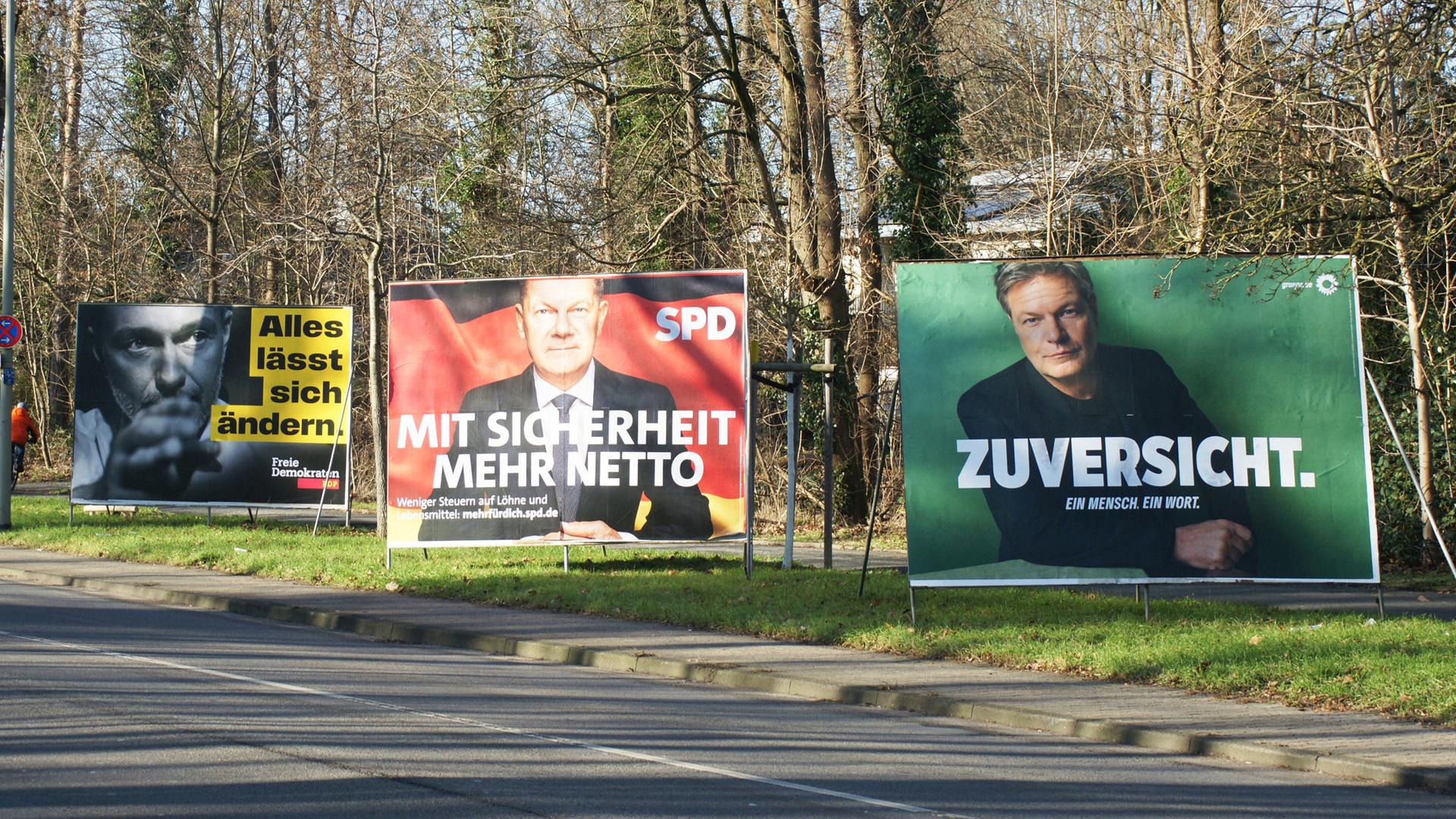 Die Wahlplakate der ehemaligen Ampelparteien stehen am Straßenrand