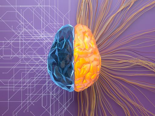 3D-Illustration eines Gehirns auf violettem Untergrund