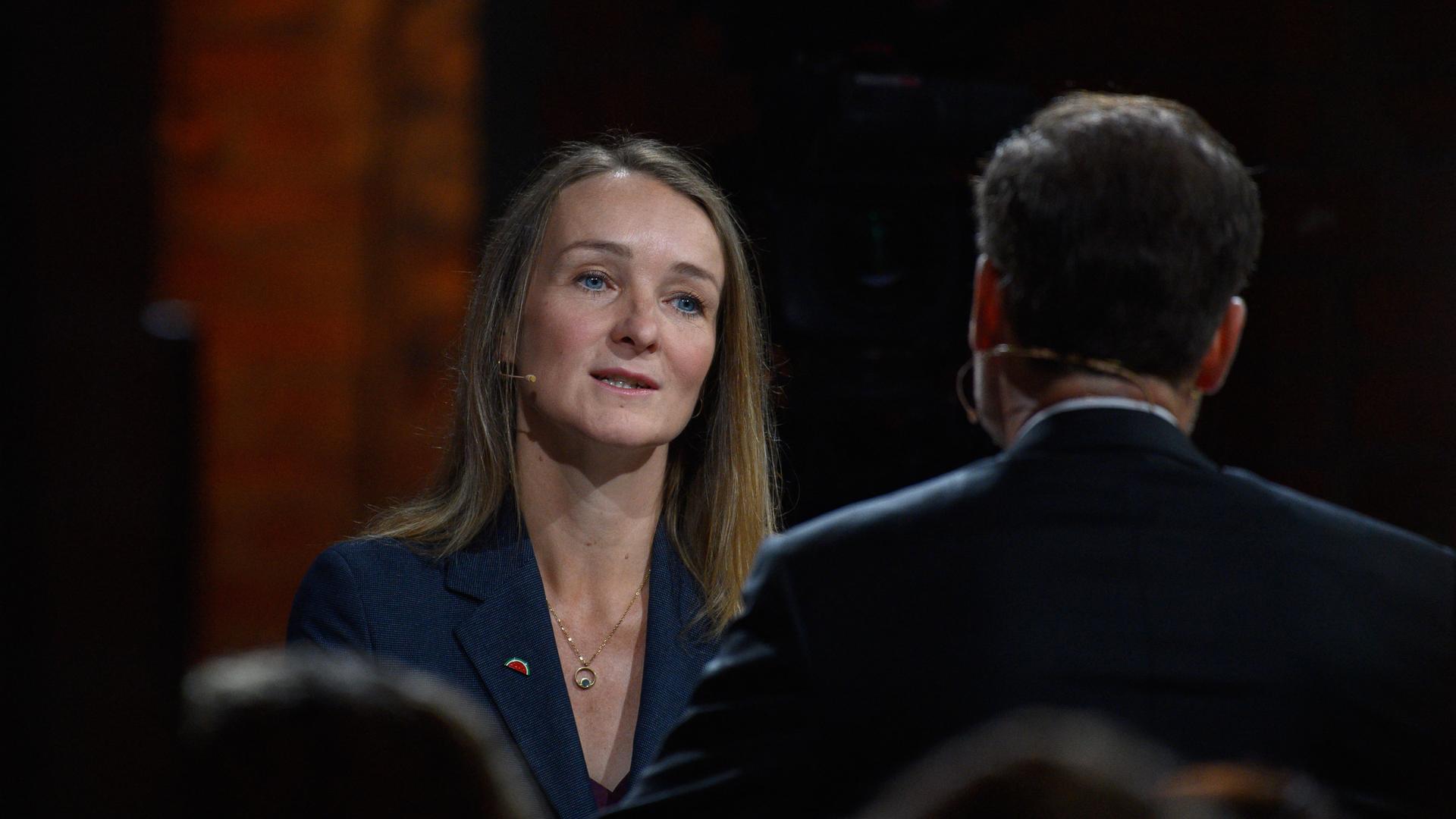 Claudia Wittig, Spitzenkandidatin des BSW bei der Landtagswahl in Sachsen-Anhalt, wird im ZDF-Morgenmagazin interviewt.