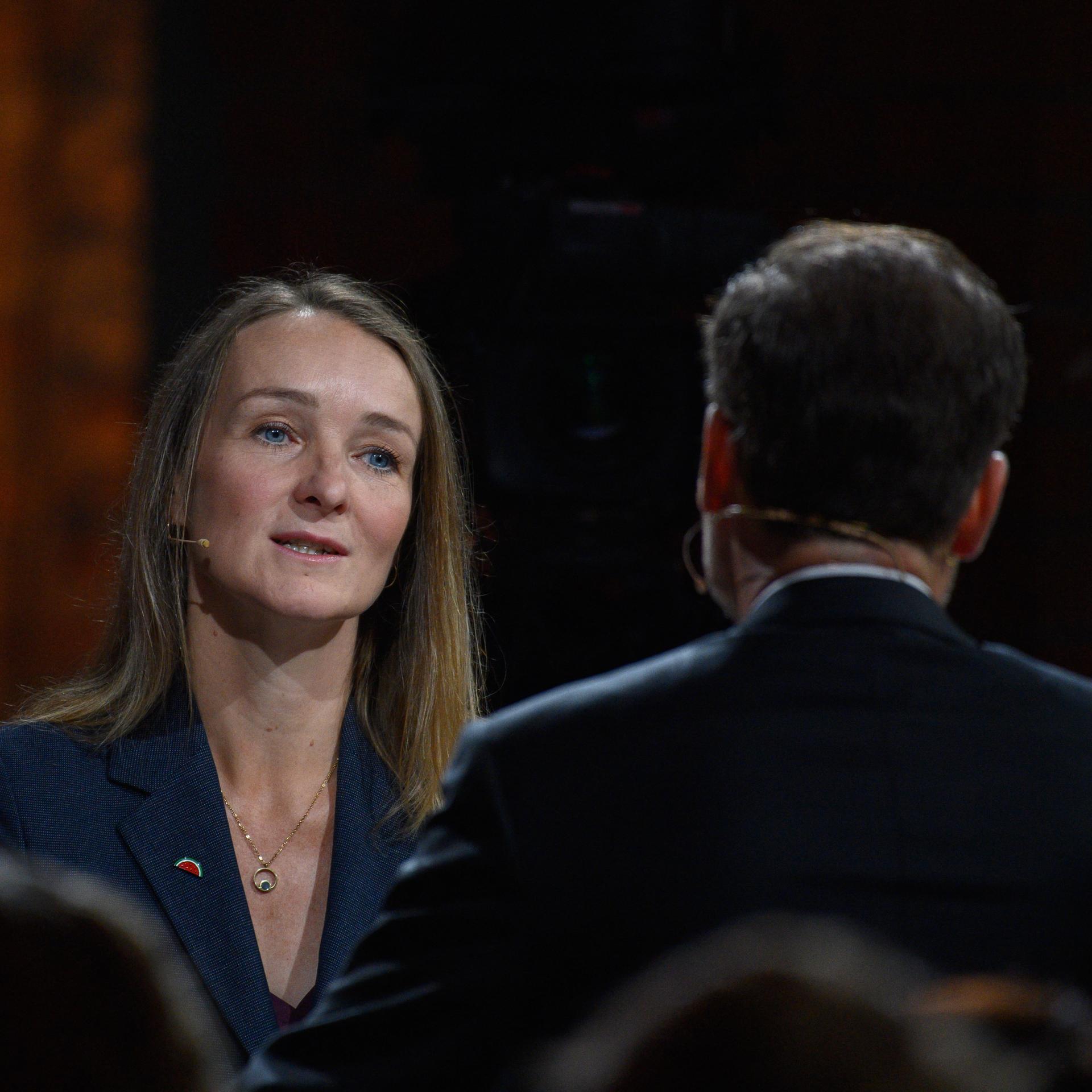 Claudia Wittig, Spitzenkandidatin des BSW bei der Landtagswahl in Sachsen-Anhalt, wird im ZDF-Morgenmagazin interviewt.