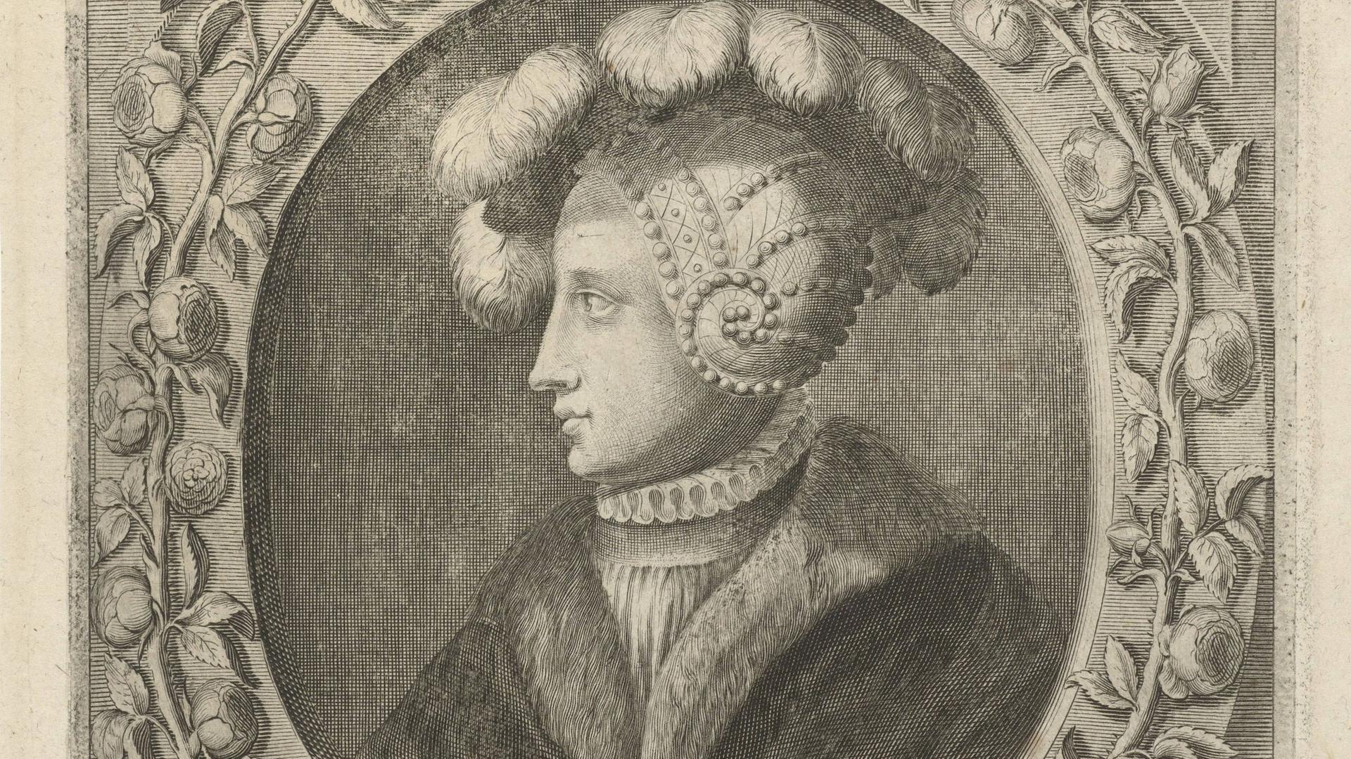 Maria von Jever auf einer Gravur von Pieter Philippe (1635 - 1701). Maria von Jever auf einer Gravur von Pieter Philippe (1635 - 1701).