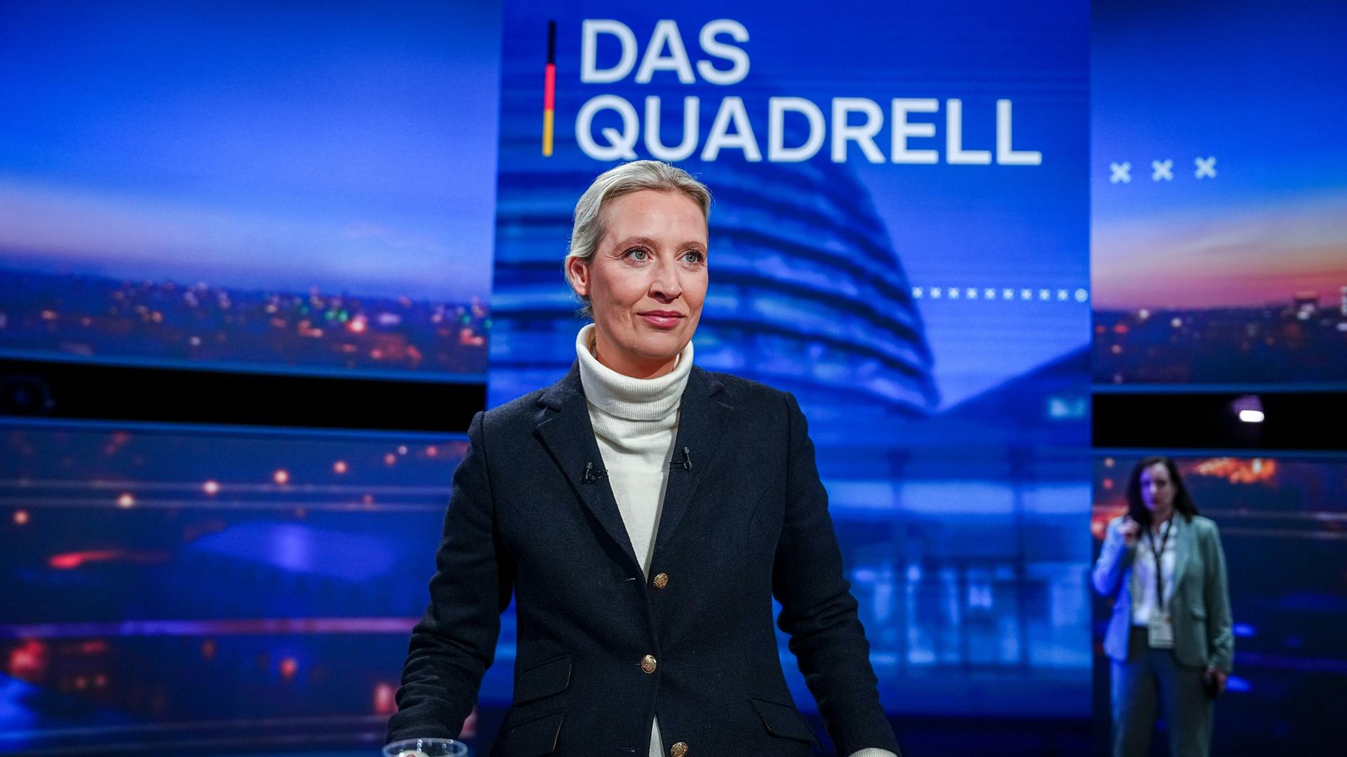 Alice Weidel, Kanzlerkandidatin der AfD, bei einer TV-Debatte am 16.2.2025.