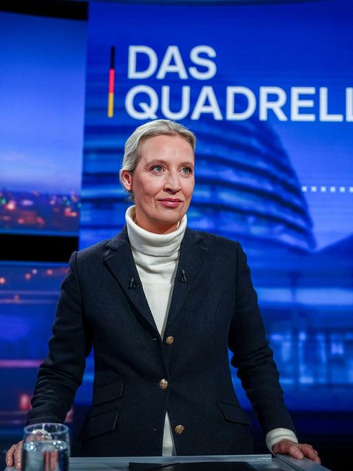 Alice Weidel, Kanzlerkandidatin der AfD, bei einer TV-Debatte am 16.2.2025.