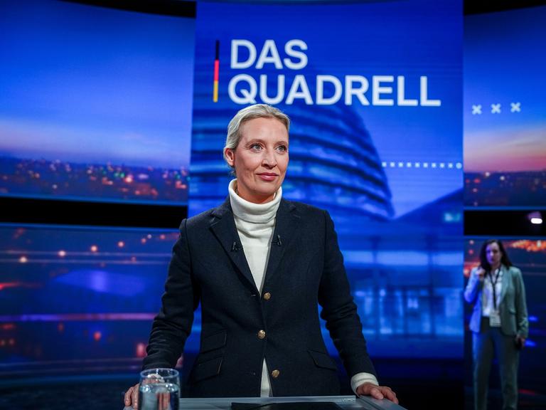 Alice Weidel, Kanzlerkandidatin der AfD, bei einer TV-Debatte am 16.2.2025.