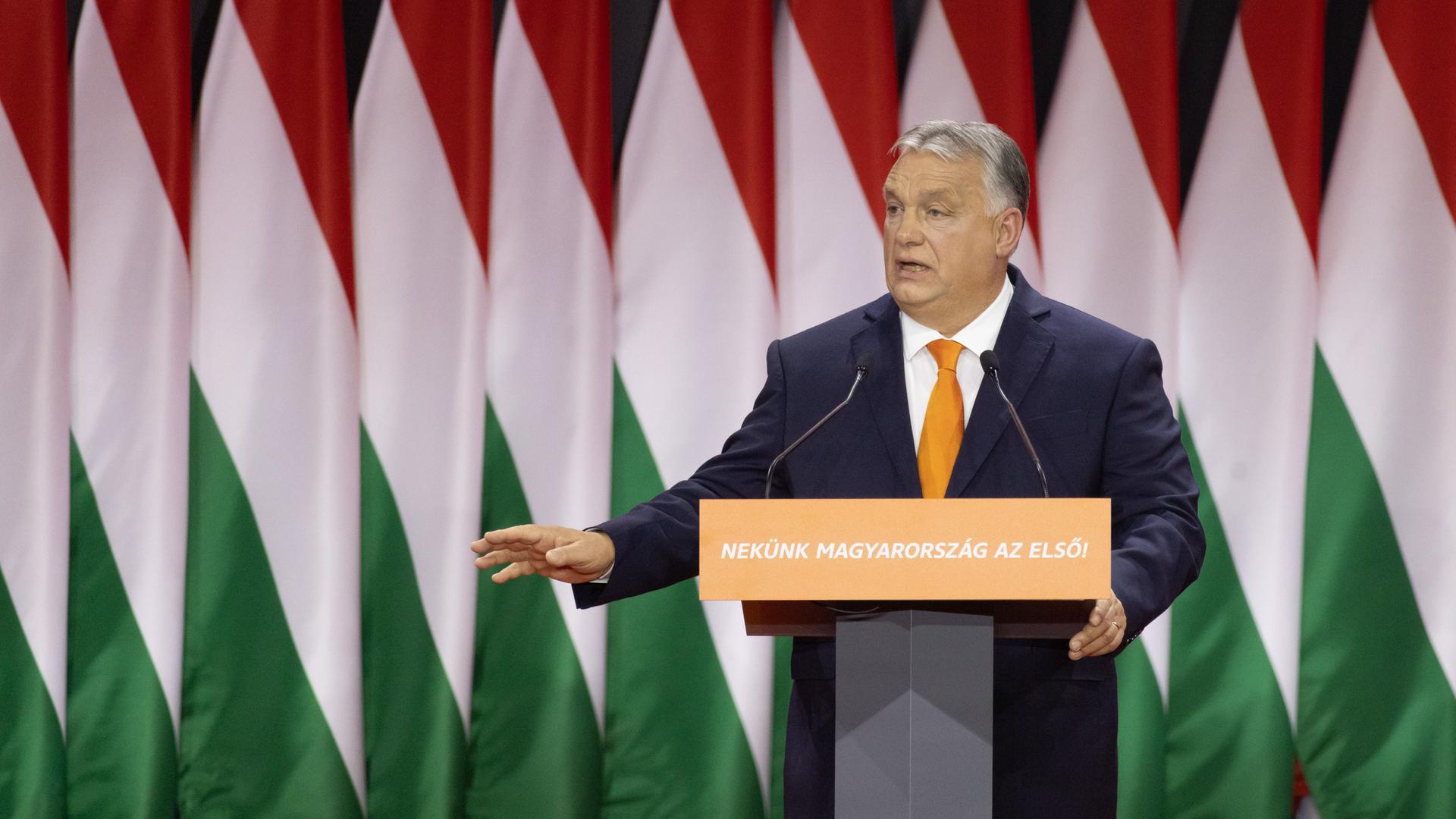 Ungarns Ministerpräsident Viktor Orbán bei einer Ansprache beim Parteikongress. 