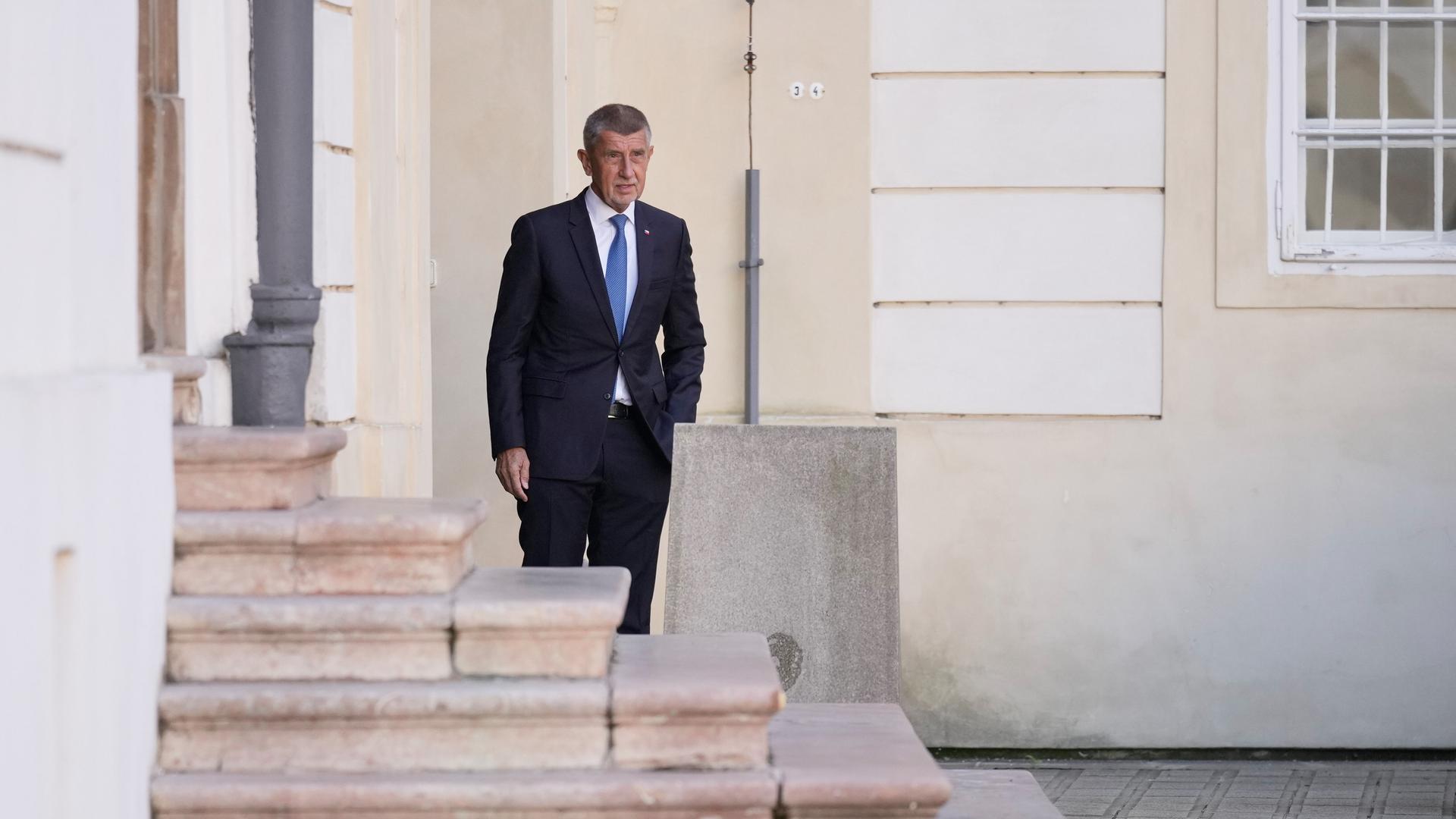 Chairman of opposition "ANO" (YES) movement Andrej Babis arrives to presidential office, a day after he got majority of votes at the parliamentary elections, in Prague, Czech Republic, Sunday, Oct. 5, 2025. (AP Photo/Darko Bandic)