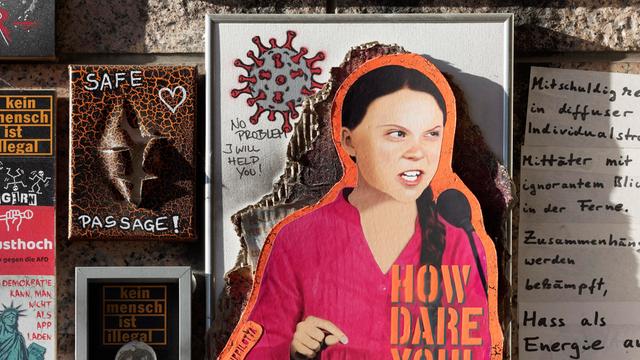 Kunst-Collage mit Porträt von Greta Thunberg und dem Schriftzug "How dare you".