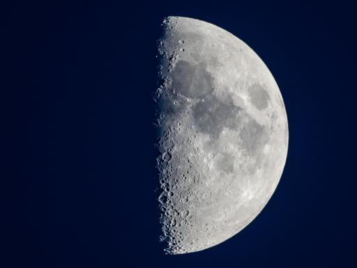 Der zunehmende und rund zur Hälfte sichtbare Mond ist am frühen Abendhimmel über Brandenburg zu sehen. Am 25.01.2024 ist der nächste Vollmond.