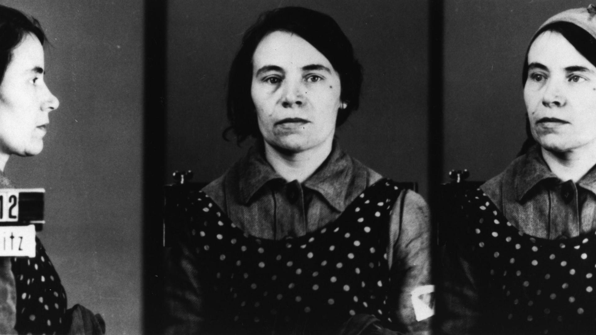 Erkennungsdienstliches Foto eines weiblichen Häftlings (Mitglied der Zeugen Jehovas), aus dem KZ-Auschwitz um 1943.