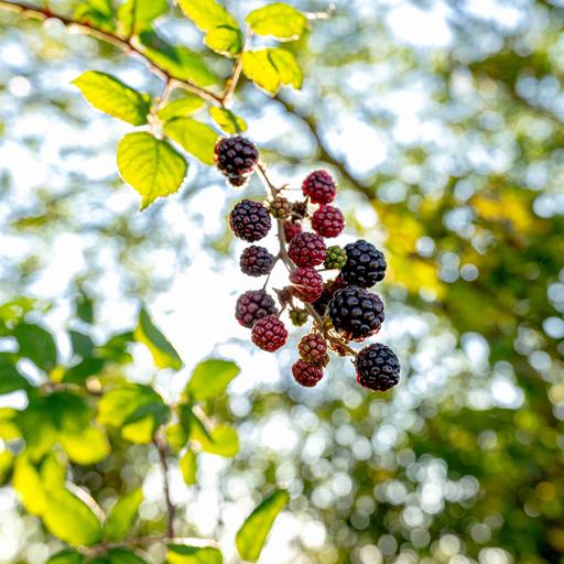Brombeeren an einem Strauch im Wind
