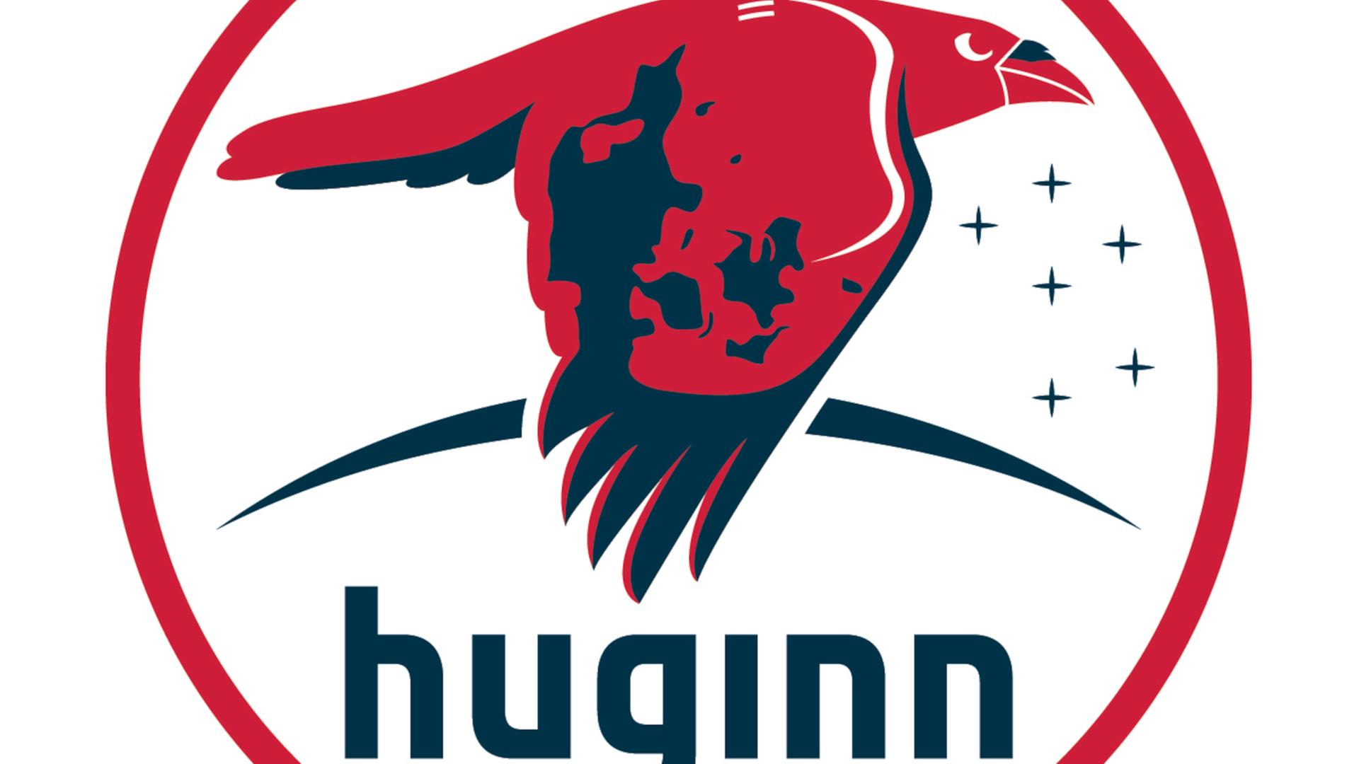 Das Logo der ESA-Mission „Huginn zeigt einen rot gezeichneten Raben über dem schwarzen Schriftzug „Huginn".