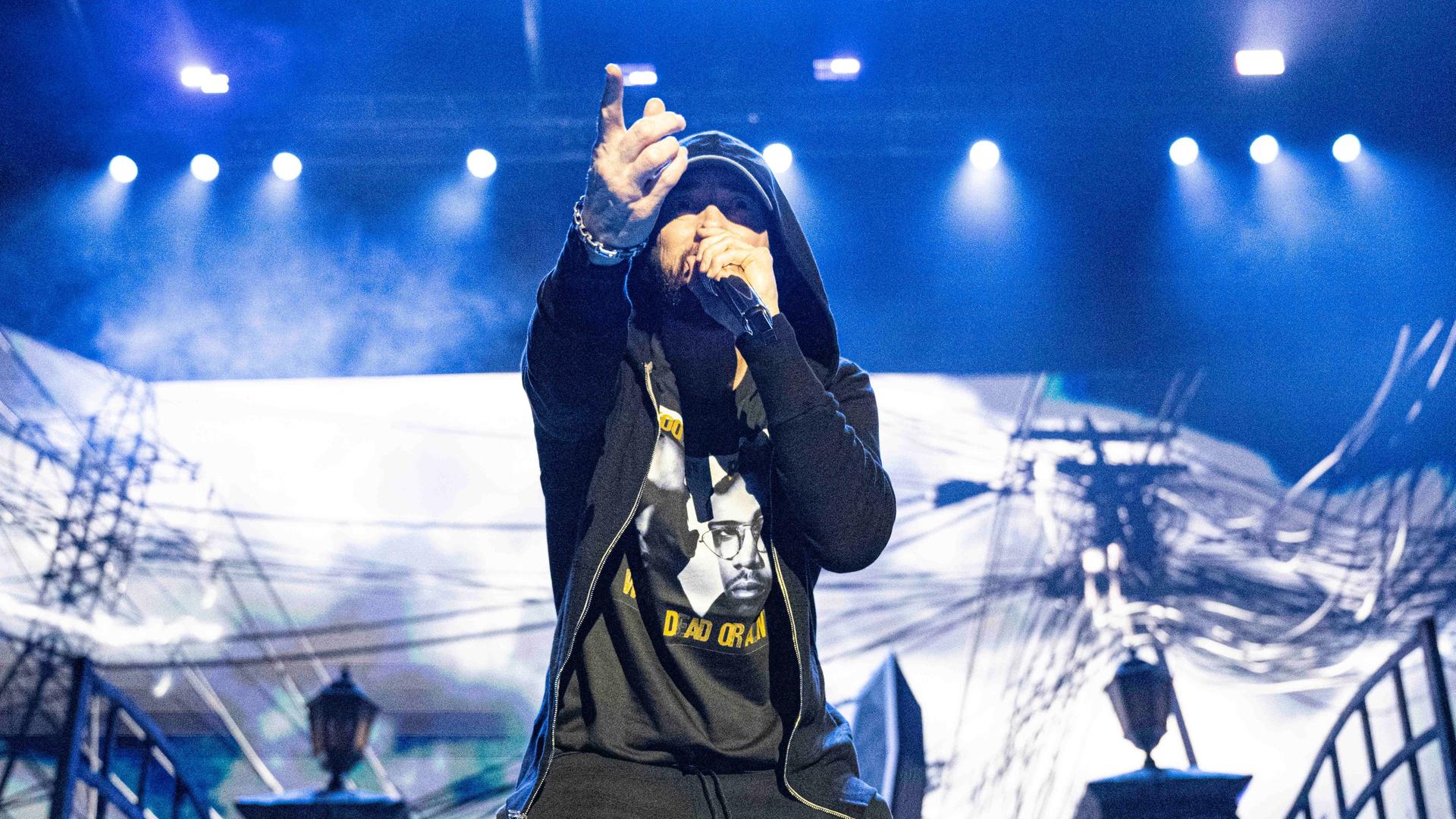 Der amerikanische Rapper Eminem bei einem Auftritt im Germania Super Stage in Austin, Texas.