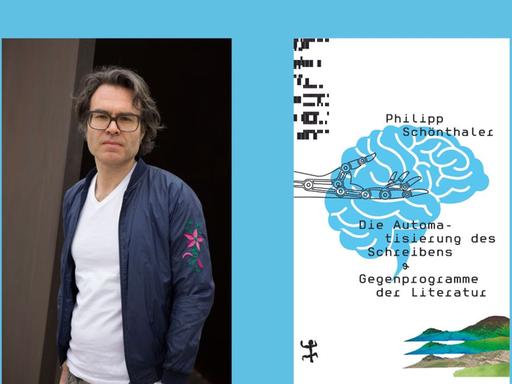 Der Autor Philipp Schönthaler und das Cover seines Buchs „Die Automatisierung des Schreibens“ Der Autor Philipp Schönthaler und das Cover seines Buchs „Die Automatisierung des Schreibens“
