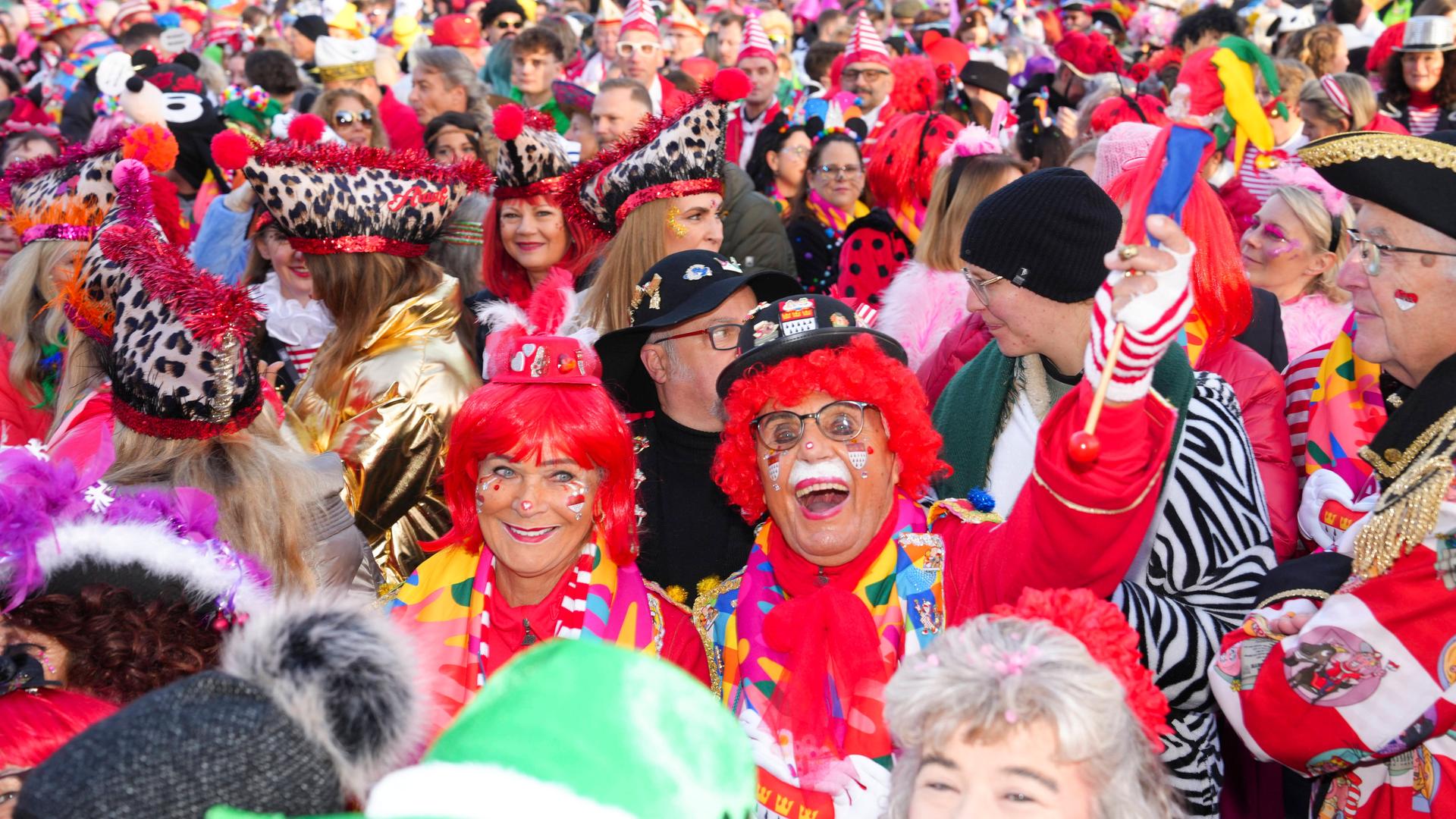 Das Bild zeigt eine große Menge karnevalistisch verkleidete Menschen im Karneval.