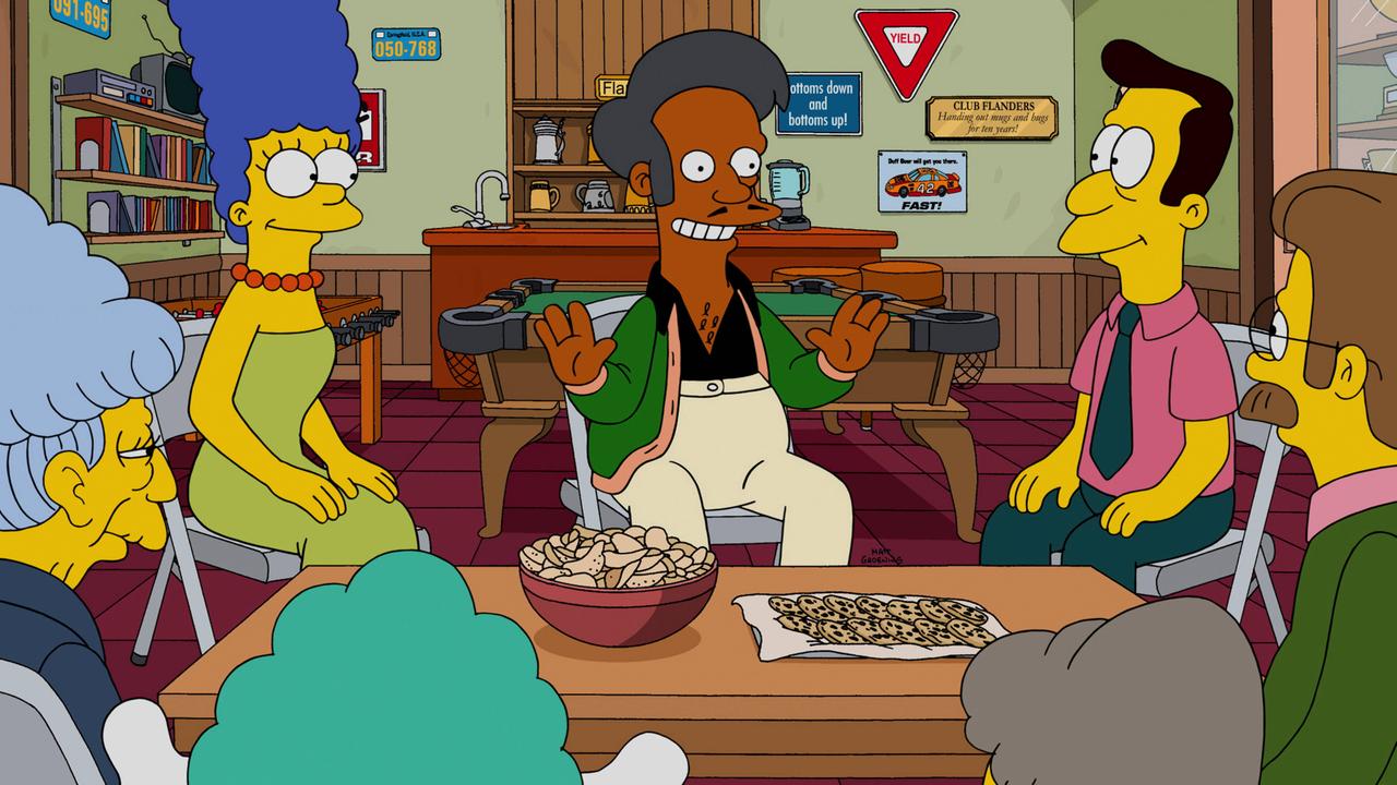 Szene aus der Comic-Serie "The Simpsons": Im Mittelpunkt des Bildes ist der Supermarkt-Kassierer Apu. 