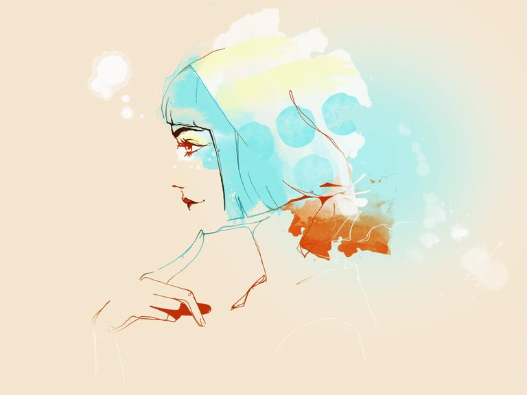 Profil einer denkenden Frau, Illustration