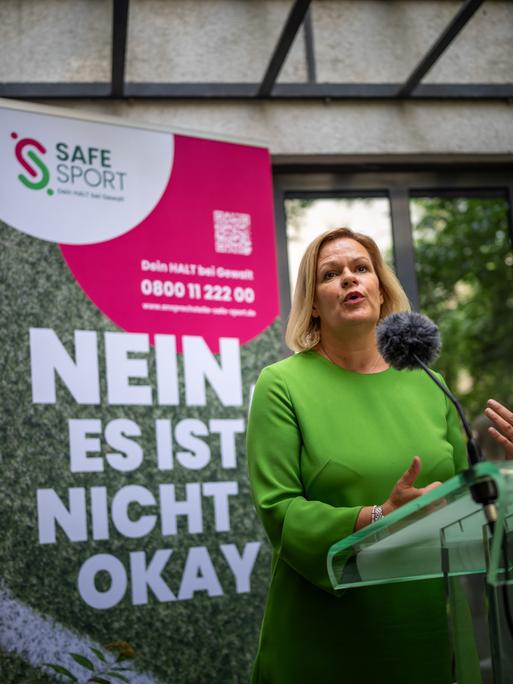 Nancy Faeser (SPD), Bundesministerin des Innern und Heimat, spricht bei der Eröffnung der bundesweit zentralen Ansprechstelle "Safe Sport".