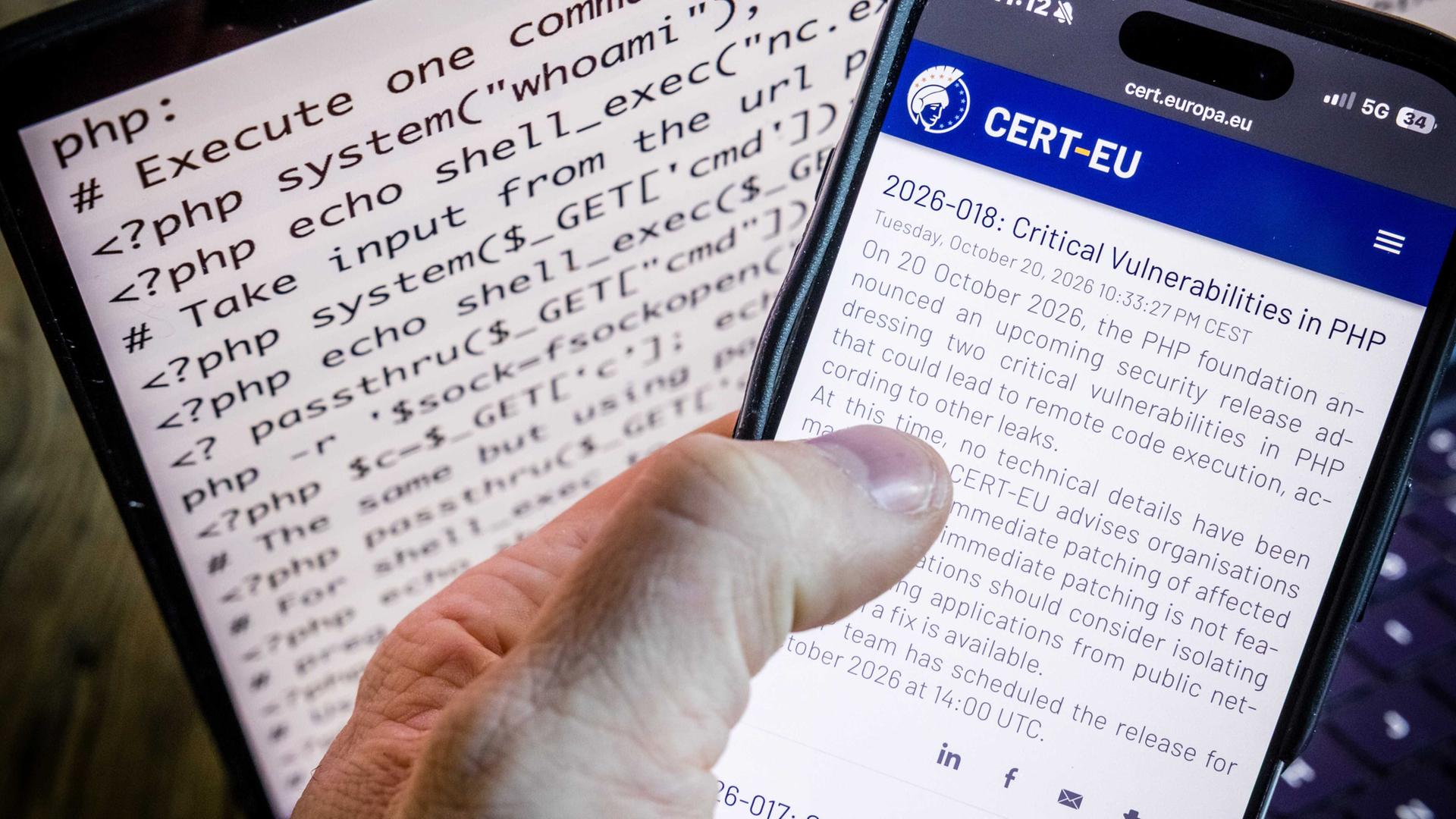 Die Website des Europäischen Computer-Notfallteams (CERT-EU) mit dem Aufruf, Websites und Anwendungen offline zu nehmen.