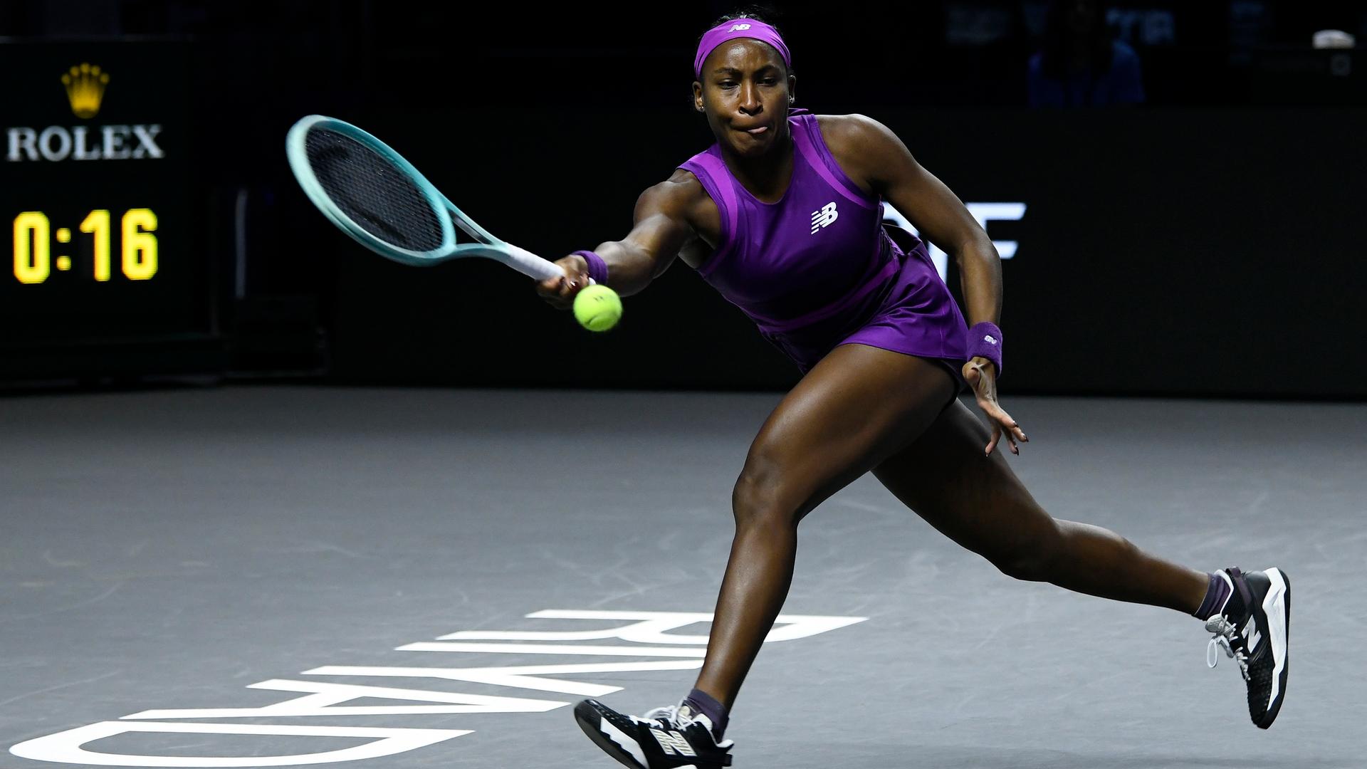 Die US-Amerikanerin Coco Gauff im Finale der WTA Finals in Riad gegen Qinwen Zheng aus China. 