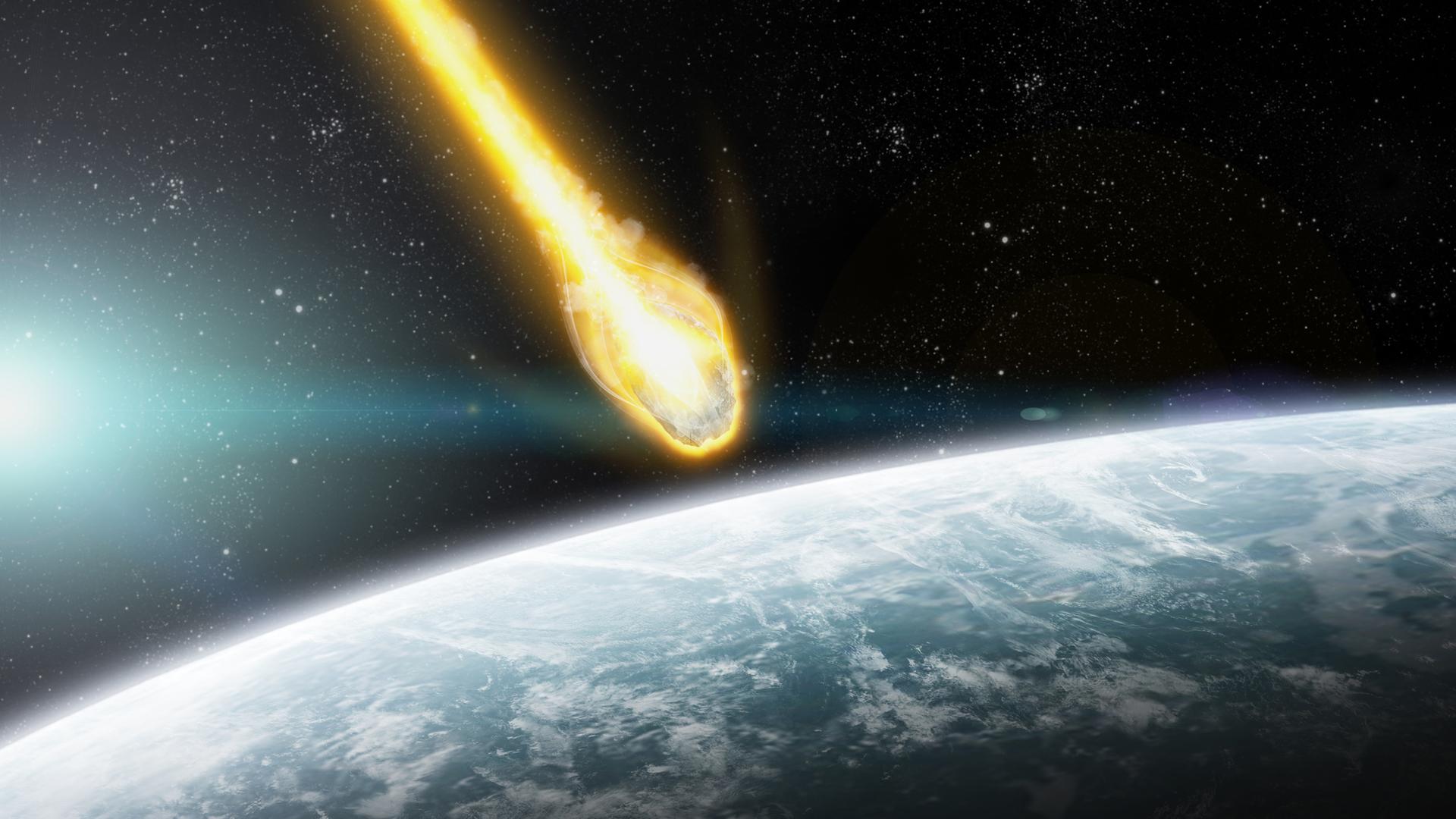 Illustration: Blick aus dem Weltall auf den Einschlag des Chicxulub-Asteroiden.