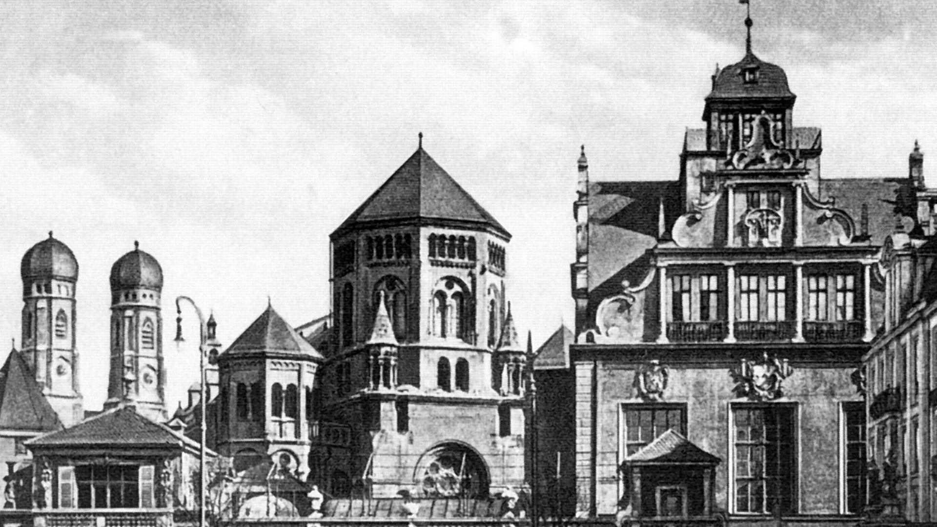 Die Münchner Hauptsynagoge am Lenbachplatz um 1930. Sie wurde 1938 zerstört und abgerissen. Die Münchner Hauptsynagoge am Lenbachplatz um 1930. Sie wurde 1938 zerstört und abgerissen.