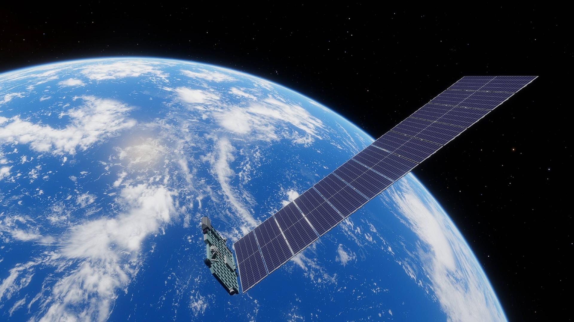 Die Illustration zeigt einen Starlink-Satelliten in der Erdumlaufbahn.