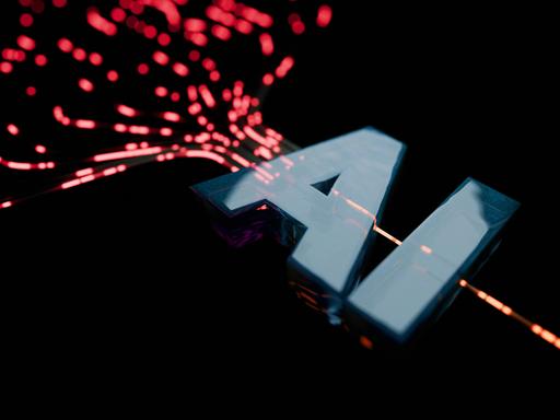 Digitaler Datenstrom, der zu einem futuristischen, leuchtend grünen KI-Text auf einem dunklen Hintergrund fließt. Die Grafik stellt maschinelles Lernen, neuronale Netzwerke und fortschrittliche Technologie im digitalen Zeitalter dar.