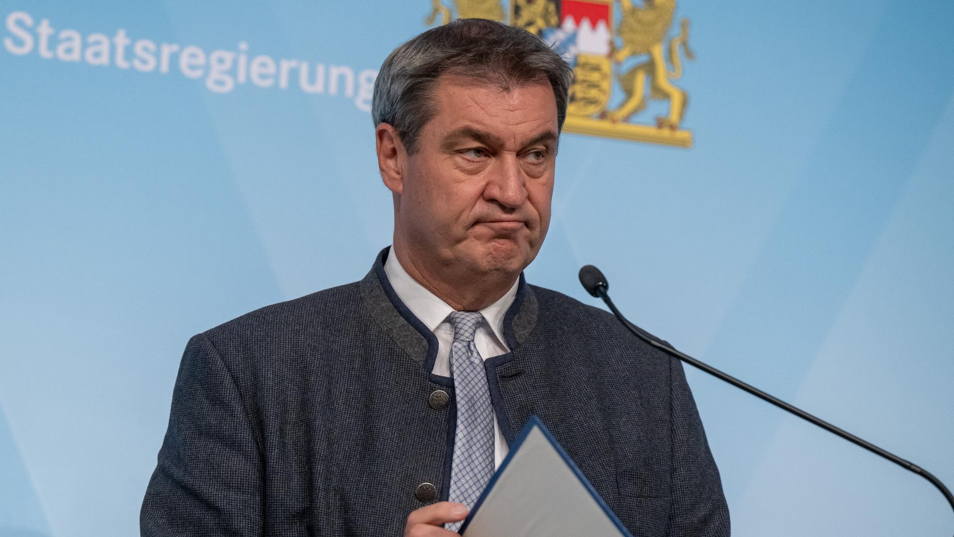 Markus Söder, Ministerpräsident von Bayern, gibt ein Statement.