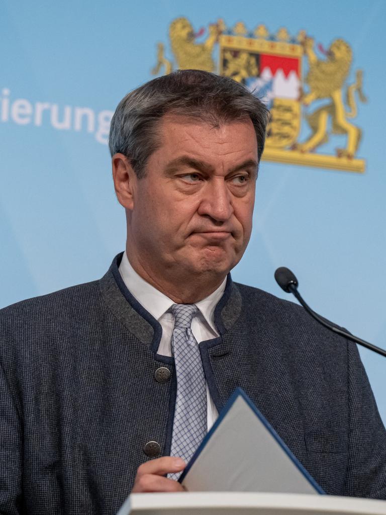 Markus Söder, Ministerpräsident von Bayern, gibt ein Statement.