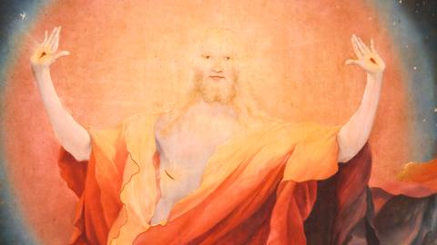 "Die Auferstehung Christi", Detail aus dem Altarbild von Matthias Grünewald in Colmar in Frankreich. Jesus streckt seine Arme aus vor hellem orangefarbenem Licht. "Die Auferstehung Christi", Detail aus dem Altarbild von Matthias Grünewald in Colmar in Frankreich. Jesus streckt seine Arme aus vor hellem orangefarbenem Licht.