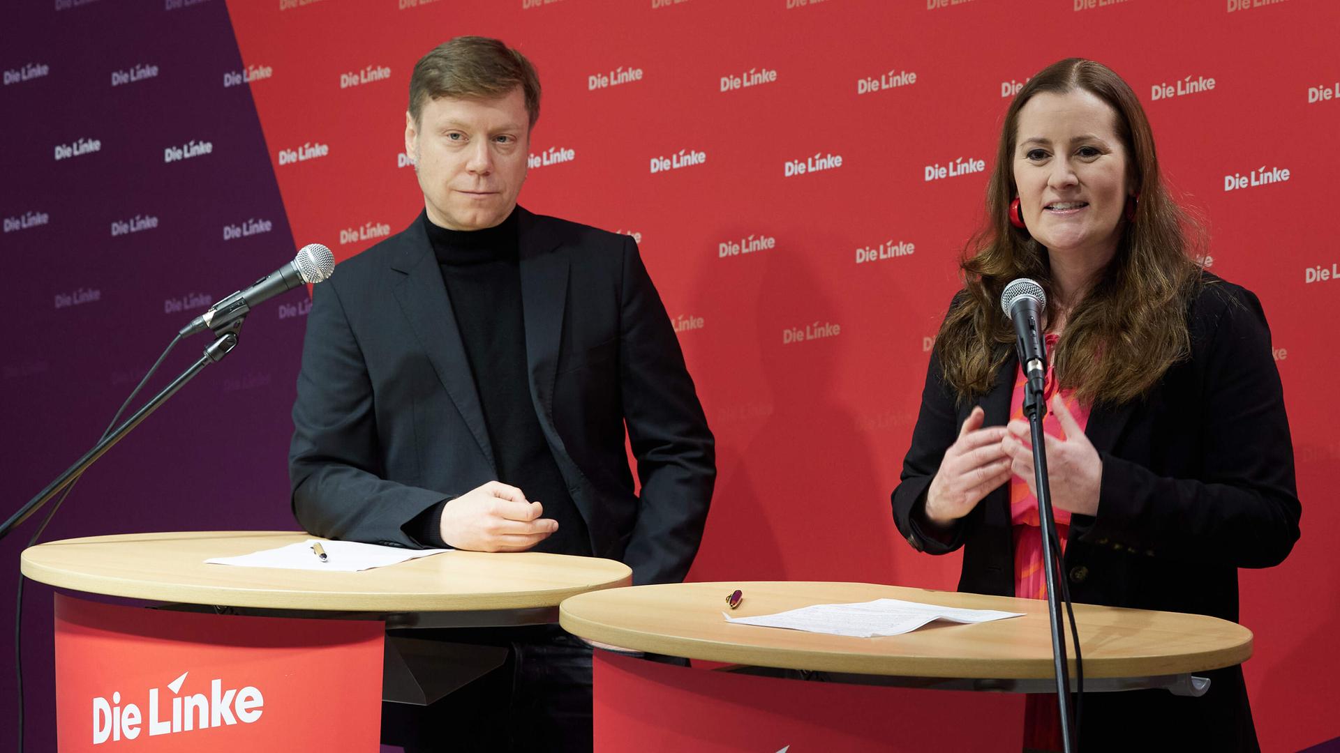 Martin Schirdewan und Janine Wissler (beide Die Linke), Parteivorsitzende, geben zum Jahresauftakt ihrer Partei eine Pressekonferenz in der Berliner Stadtmission.