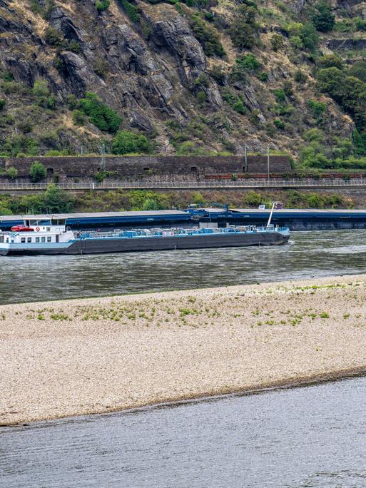 Frachtschiffe auf dem Rhein bei Niedrigwasser  