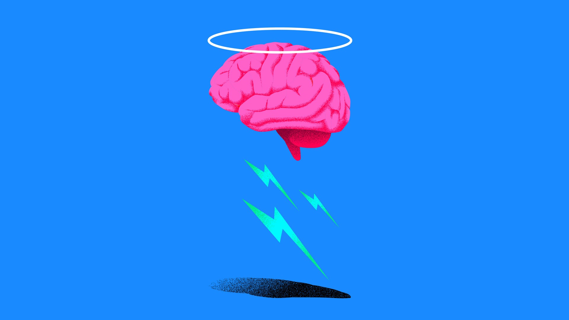 Die Illustration zeigt ein Gehirn, darüber schwebt ein Kranz, darunter befinden sich Blitze.