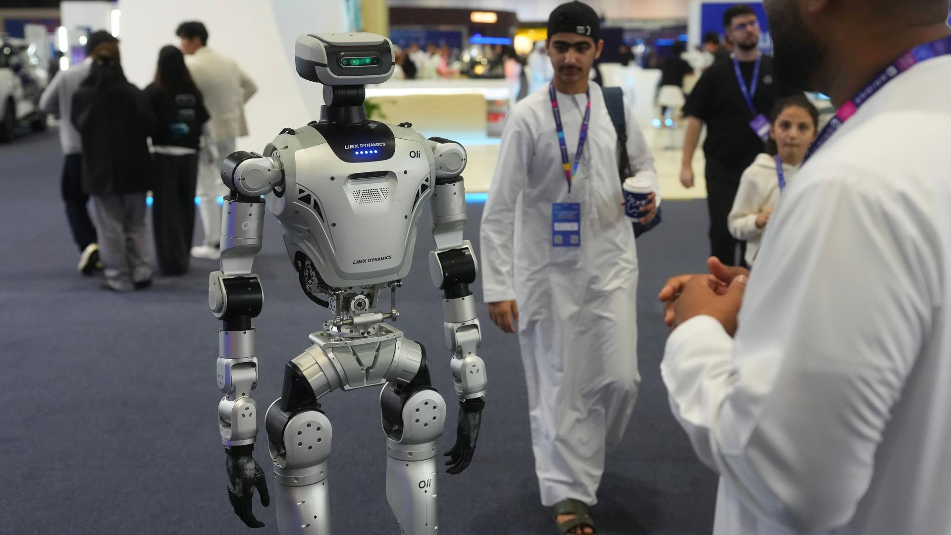 Roboter mit Menschen beim "Bridge Summit" in Abu Dhabi Roboter mit Menschen beim "Bridge Summit" in Abu Dhabi