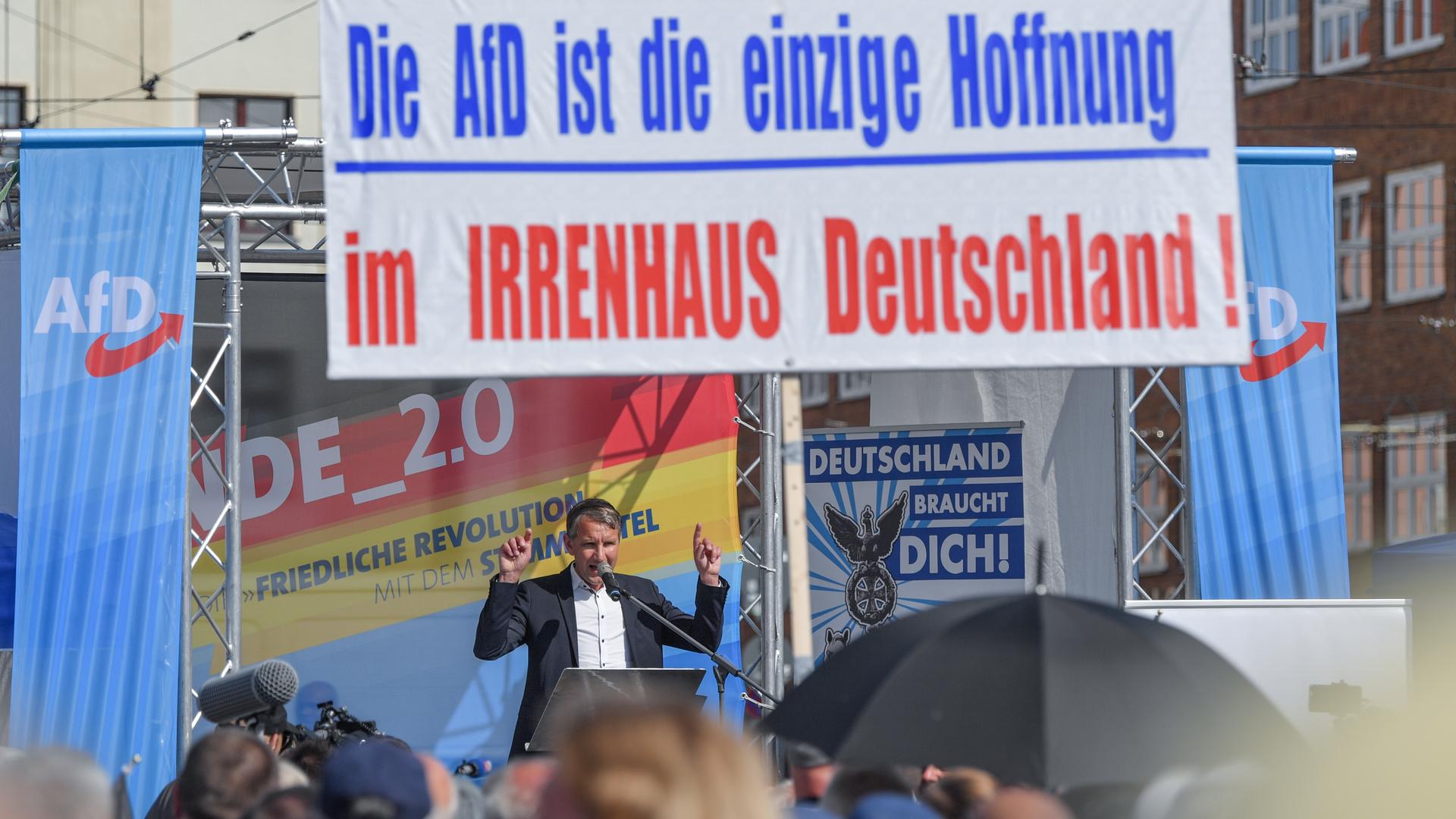 Björn Höcke, Vorsitzender der AfD in Thüringen, spricht auf einer Wahlkampfveranstaltung.