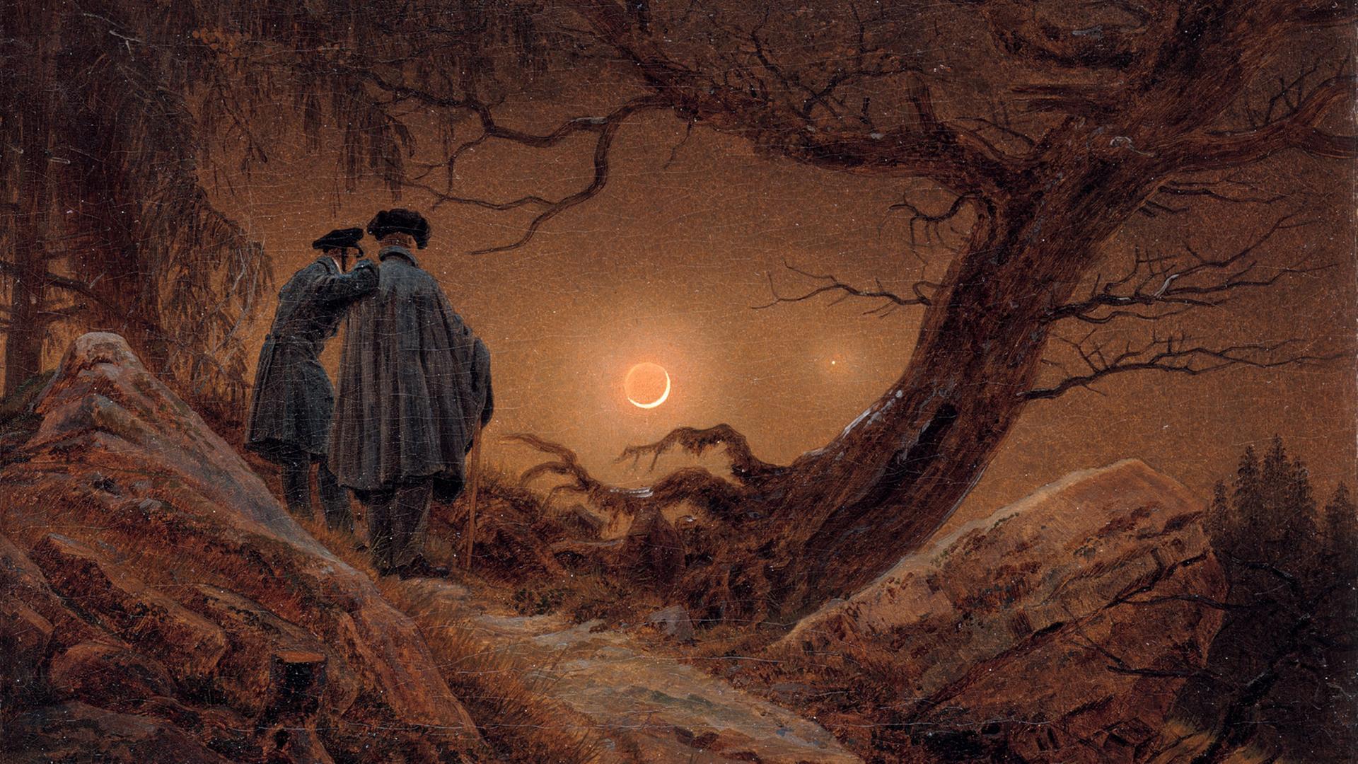 Ein berühmtes „astronomisches“ Bild von Caspar David Friedrich: die Mondsichel und ein helles Gestirn.
