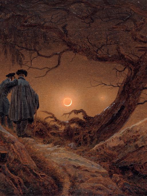 Ein berühmtes „astronomisches“ Bild von Caspar David Friedrich: die Mondsichel und ein helles Gestirn.