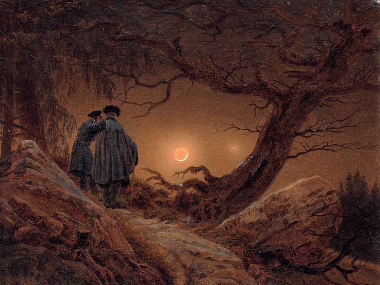 Ein berühmtes „astronomisches“ Bild von Caspar David Friedrich: die Mondsichel und ein helles Gestirn.