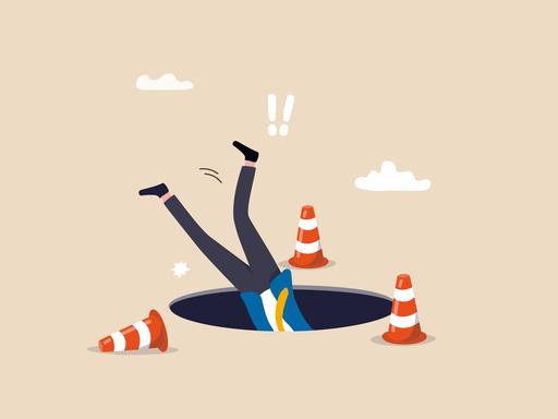 Eine Illustration zeigt einen offenen Gulli, aus dem Männerbeine herausschauen. Eine Illustration zeigt einen offenen Gulli, aus dem Männerbeine herausschauen.