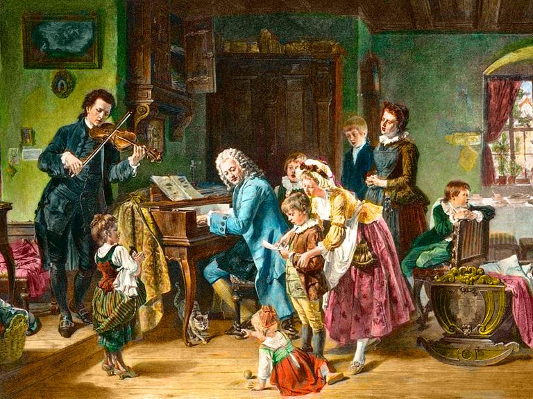 Der Komponist Johann Sebastian Bach German auf einem historischen Farbstich von Toby Rosenthal (1848-1917)