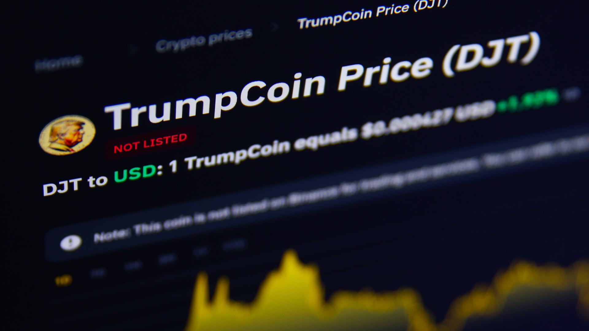 Ein Bild der Trump-Coin Kryptowährung auf der Binance website. (Photo by Beata Zawrzel/NurPhoto)