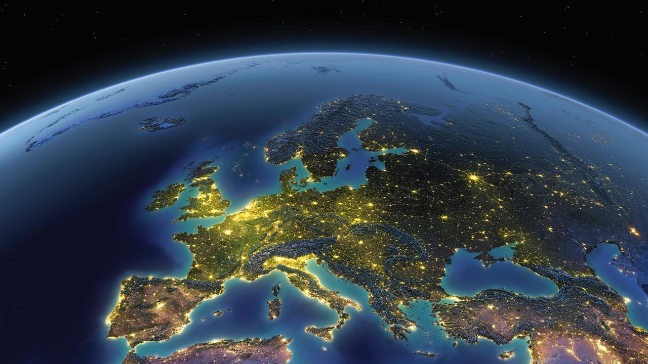 Die Erde bei Nacht, Blick auf Europa.