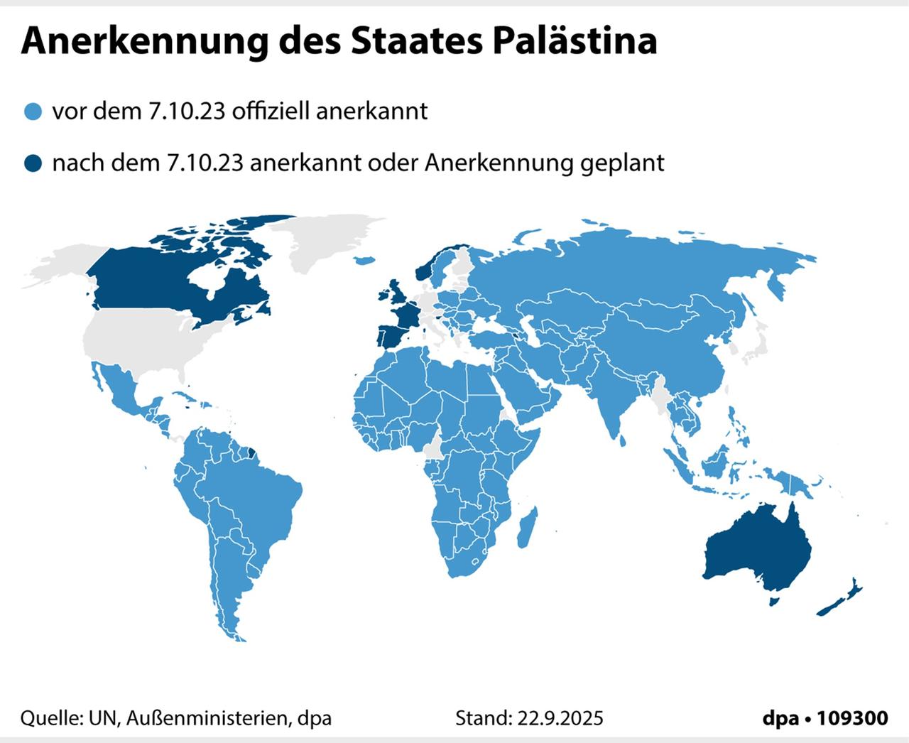 Grafik: "Weltkarte mit Ländern, die den Staat Palästina anerkennen"