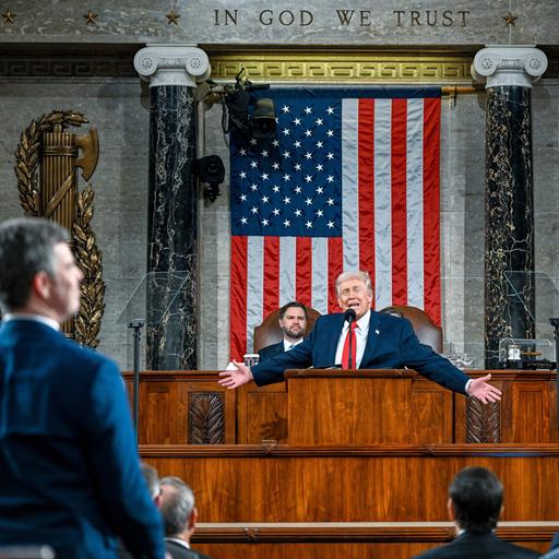 Das Foto zeigt US-Präsident Donald Trump. Er hält seine "Rede zur Lage der Nation" vor einer gemeinsamen Sitzung des Kongresses im US-Kapitol. 