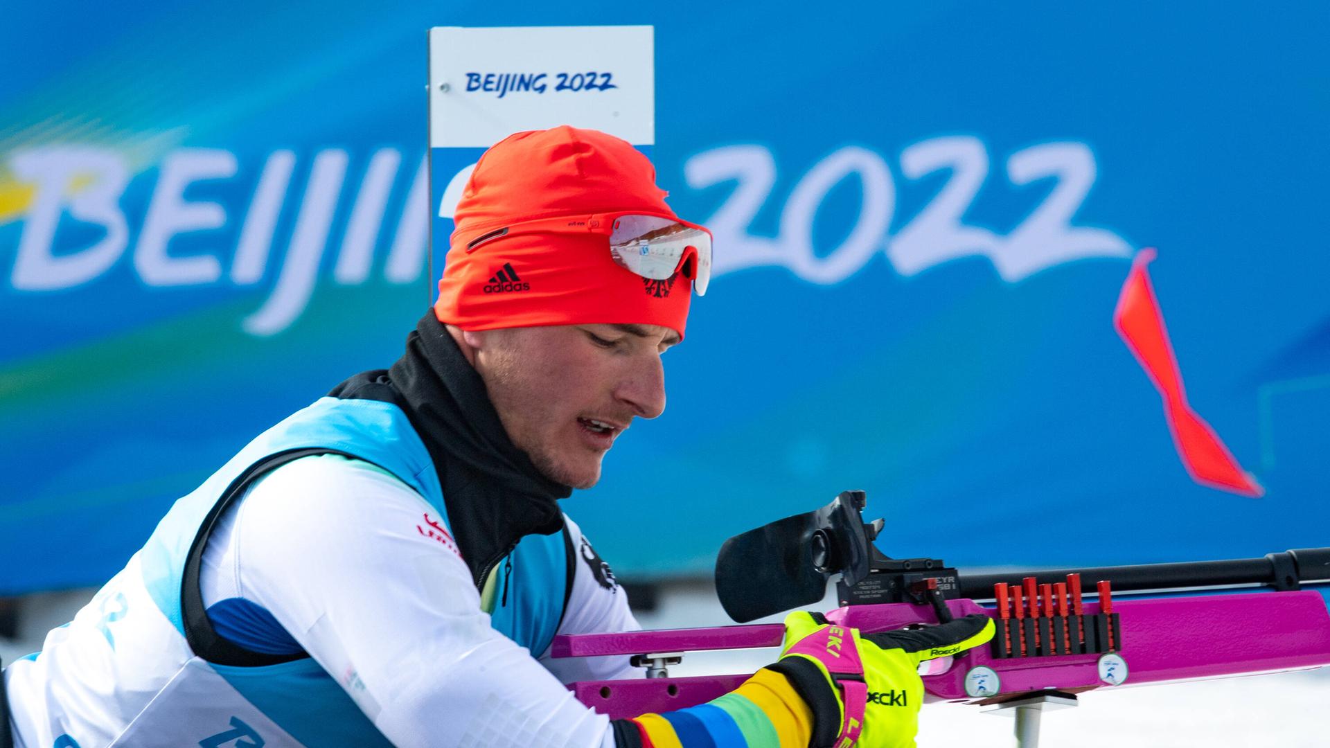 Einschiessen für den Para-Biathlet Marco Maier Maier bei den Paralympics in Peking 2022.