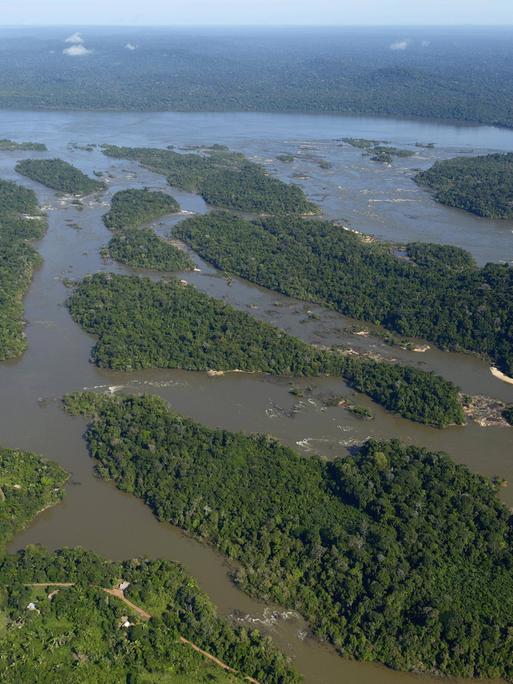 Kleine Inseln im Fluss Rio Tapajos im Amazonas-Regenwald, wo der Staudamm Sao Luiz do Tapajos geplant ist 