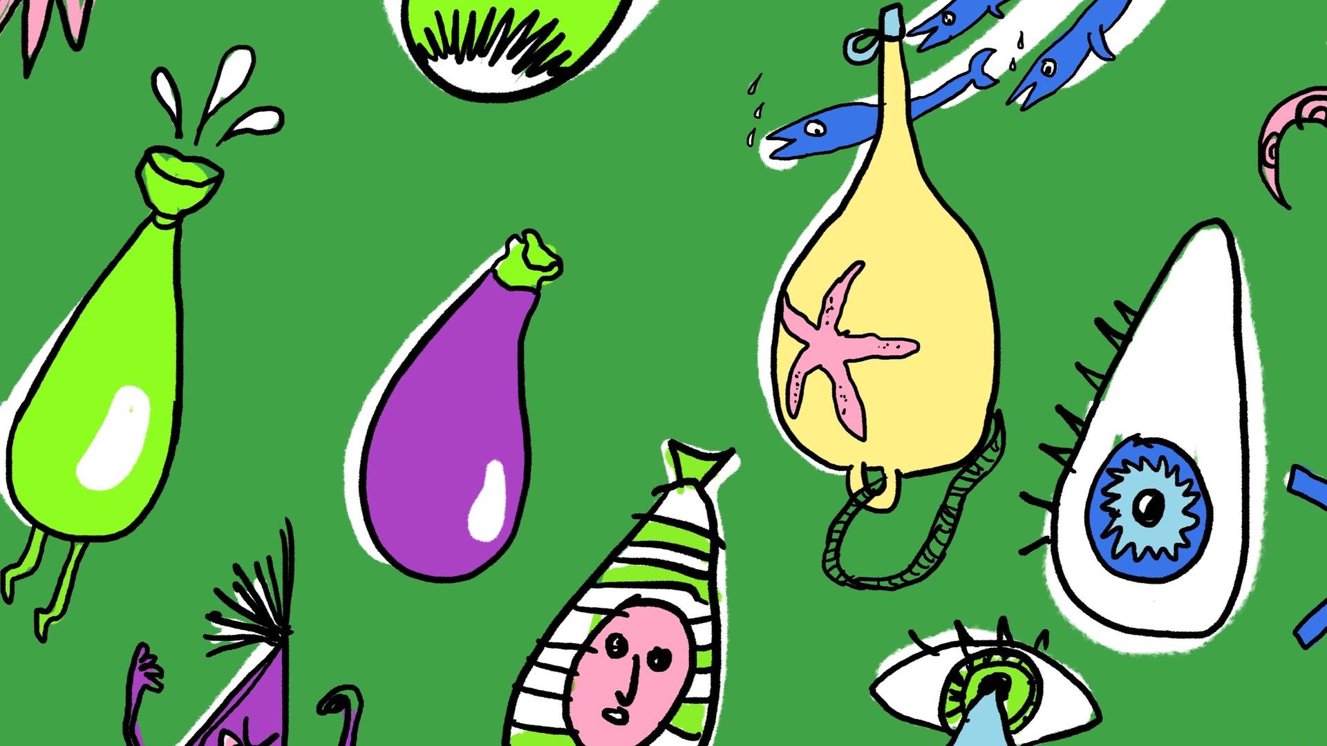 Illustration bunter doku drops vor grünem Hintergrund. Illustration bunter doku drops vor grünem Hintergrund.